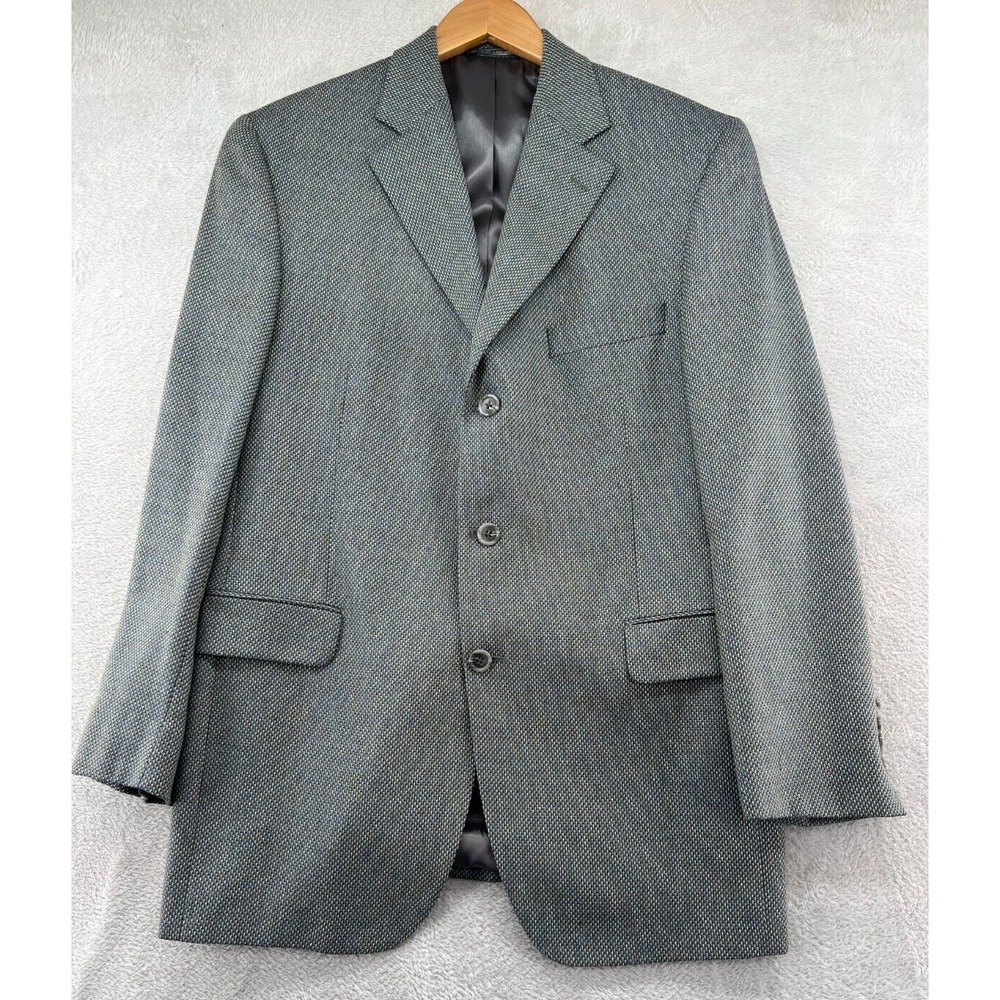 Jack Victor Silk Wool Sport Coat Men's 42R Saks Fifth Ave Blue Gray Italy Woven